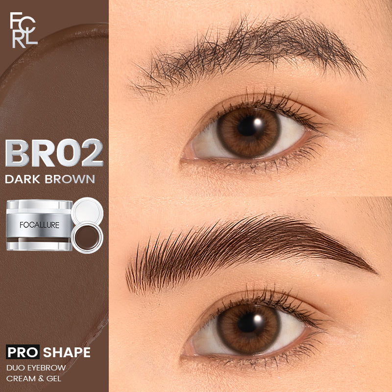 FOCALLURE Pro-shape Duo Eyebrow Cream & Gel Eyeliner 2-in-1 Lasting Instant Styling High Pigment Multi-use Non-sticky