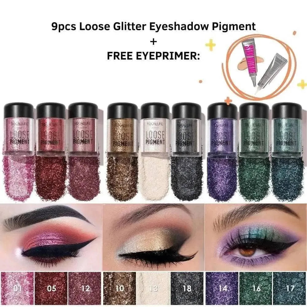 9PCS Loose Glitter Eyeshadow Pigment