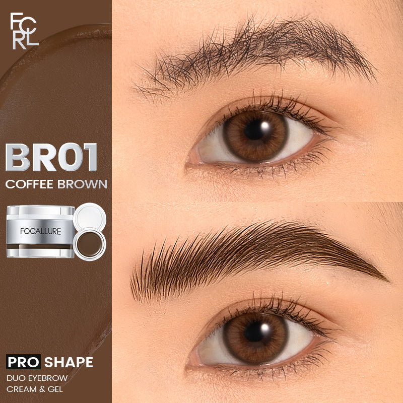 FOCALLURE Pro-shape Duo Eyebrow Cream & Gel Eyeliner 2-in-1 Lasting Instant Styling High Pigment Multi-use Non-sticky