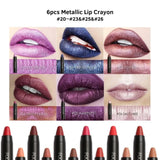 6 Stück Metallic-Lippenstift Nr. 20–23 und Nr. 25–26