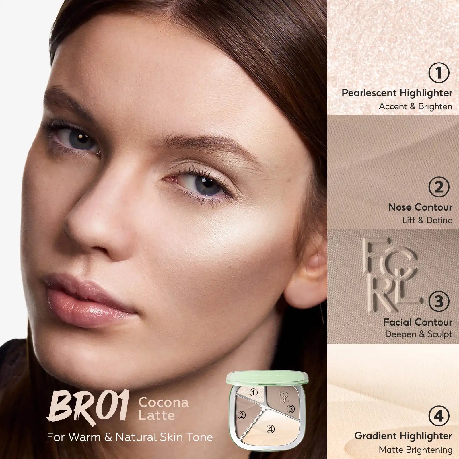 FOCALLURE Gradient Highlighter Contour Palette — 5 Shades 3D Radiant Look