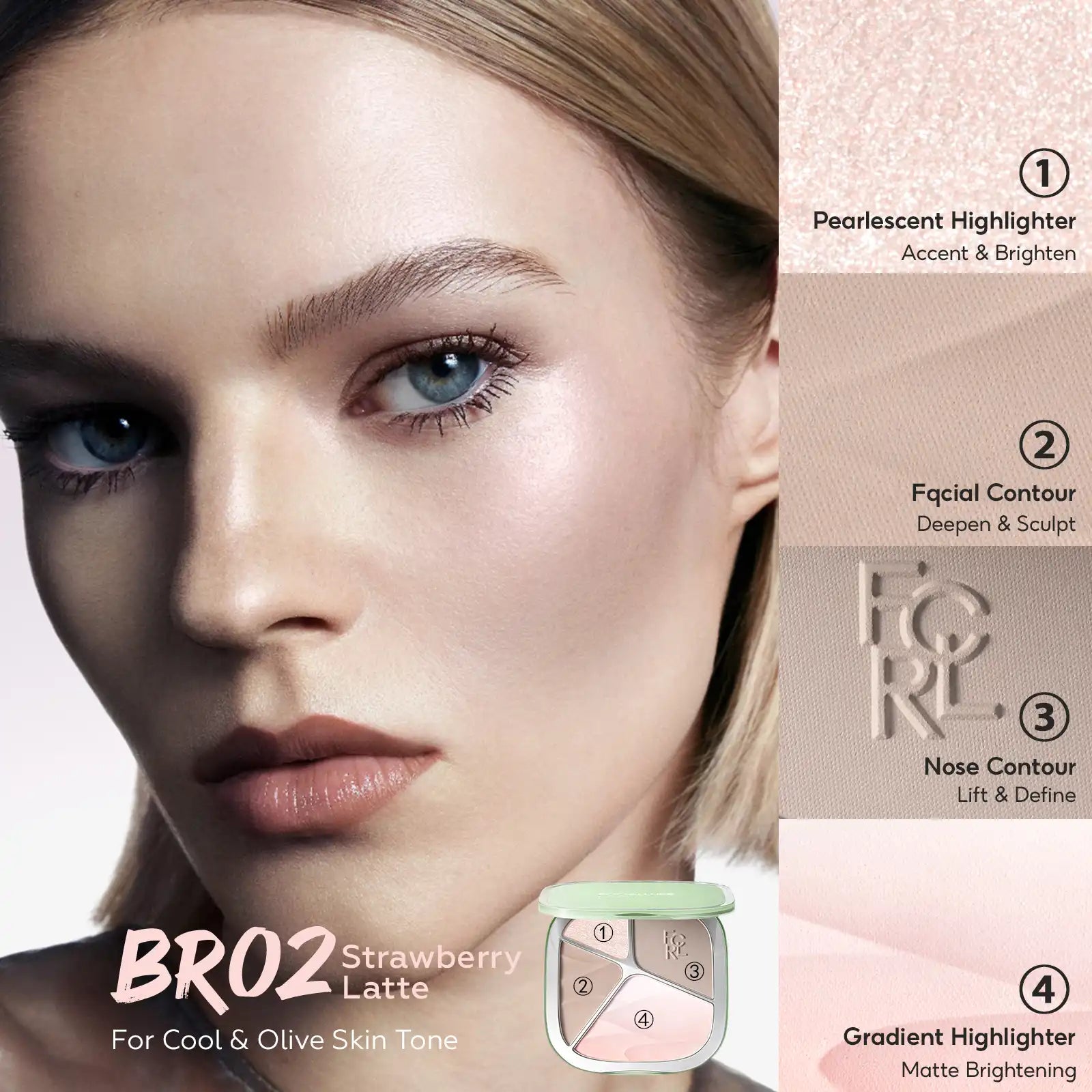 FOCALLURE Gradient Highlighter Contour Palette — 5 Shades 3D Radiant Look