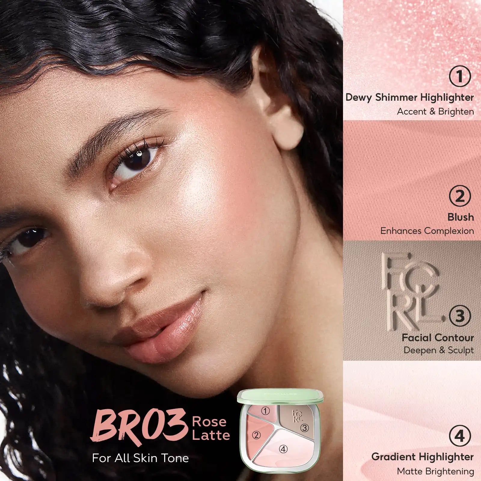 FOCALLURE Gradient Highlighter Contour Palette — 5 Shades 3D Radiant Look