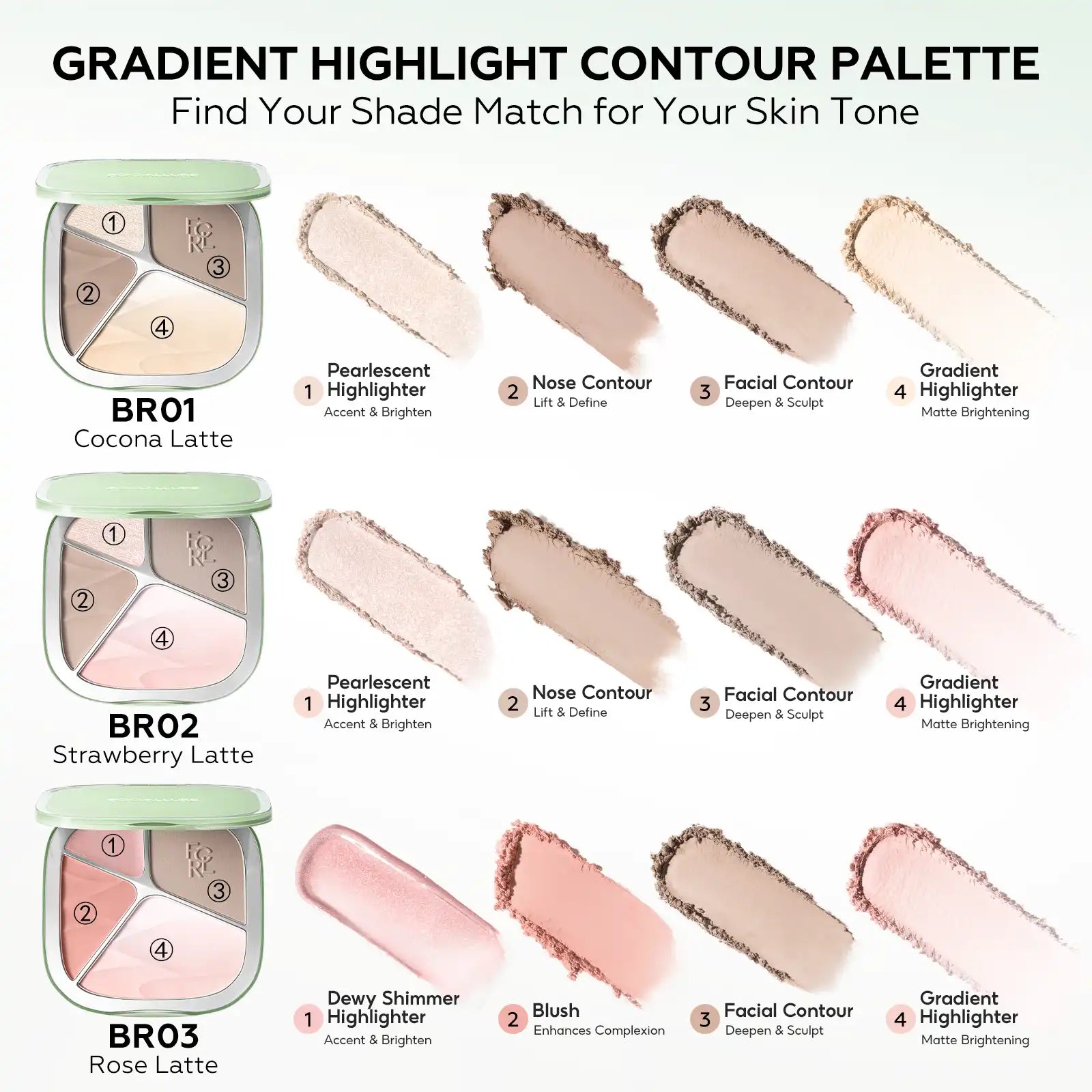 FOCALLURE Gradient Highlighter Contour Palette — 5 Shades 3D Radiant Look